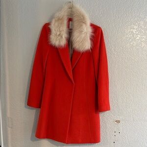 Red and Cream Pea Coat with Tailored Silhouette